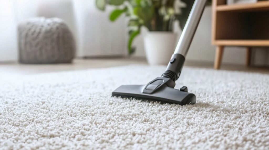 Vacuum Cleaner On White Carpet In Residential Room Indoor Carpet Cleaning Service